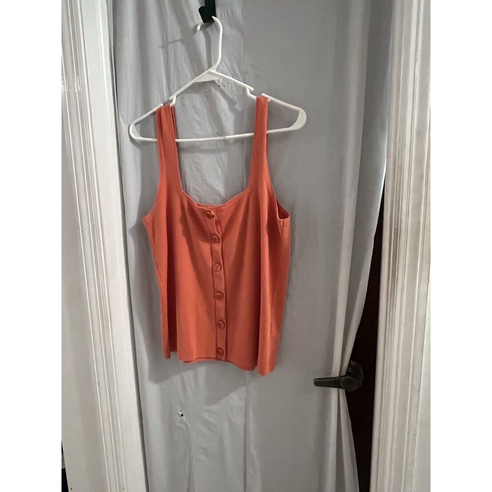 By Anthropologie Orange Faux Button Down Tank Sweater Sz L Lightweight